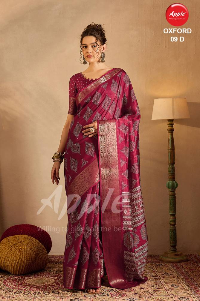 Oxford 09 By Apple Silk Blend Daily Wear Printed Sarees Wholesale Price In Surat
